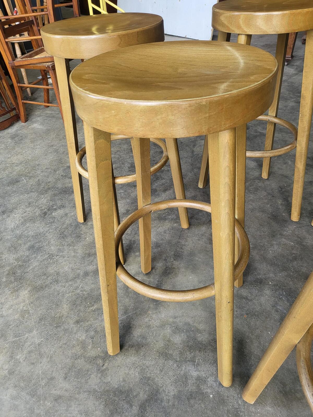 Seven 7 tall round wooden beech bar kitchen pub stools