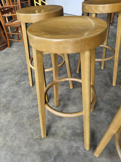 Seven 7 tall round wooden beech bar kitchen pub stools