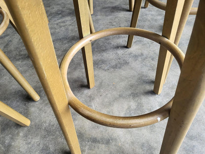 Seven 7 tall round wooden beech bar kitchen pub stools