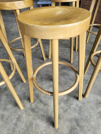 Seven 7 tall round wooden beech bar kitchen pub stools
