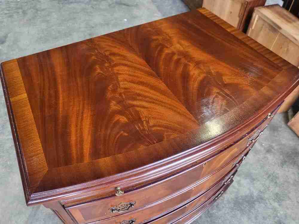 Antique repro bow front chest of drawers slide tray dressing table desk