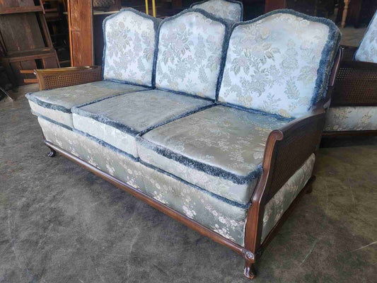 Vintage 20thC bergere 3 seat sofa settee cabriole legs