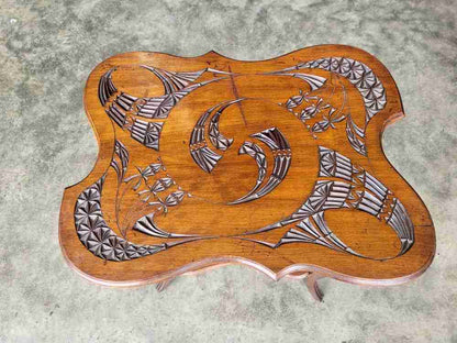 Antique Edwardian serpentine  carved 2 tier  side end lamp table cabriole legs