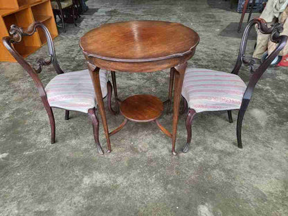 Antique round occasional 2 tier side dining table tapered legs