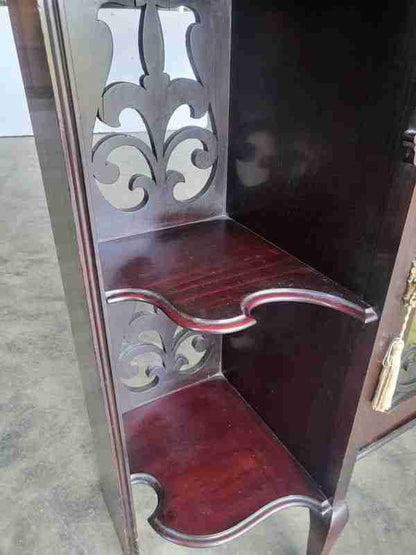 Antique serpentine glazed chiffonier sideboard cabinet velvet shelves