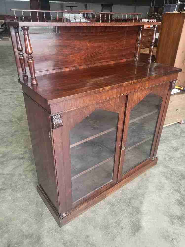 Antique Victorian small rosewood chiffonier sideboard glazed doors gallery
