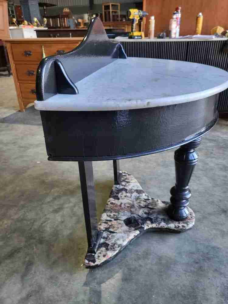 Antique Victorian demilune Black marble wash stand side table dogs turned legs