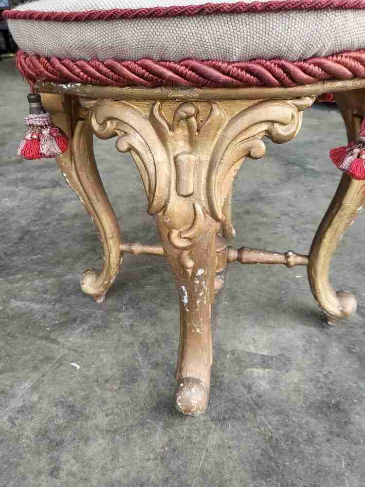 Antique Victorian round gilt cabriole legs tapestry stool seat