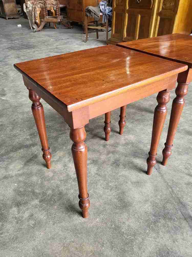 Pair two antique Victorian square side end lamp tables