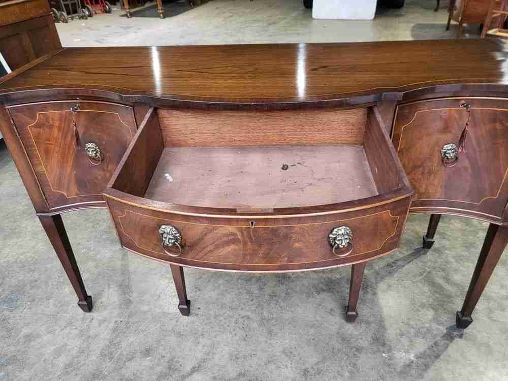 Antique repro serpentine large sideboard cupboard drawers legs