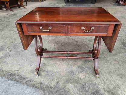 Antique repro extending Lyre sofa coffee work table drawers