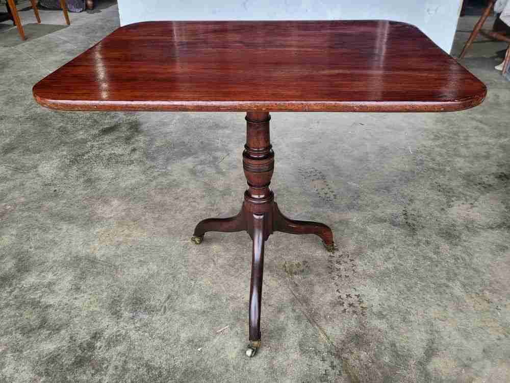 Antique tilt top rectangular pedestal tripod occasional table