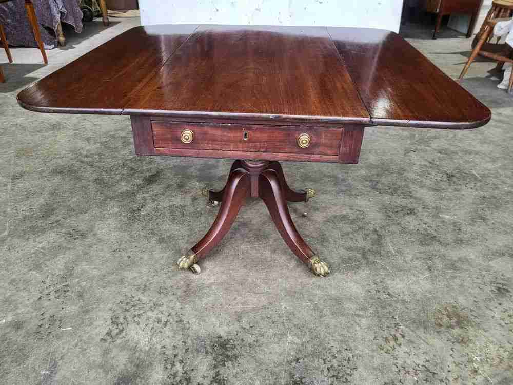 Antique Victorian pedestal drop leaf quad base table seat 6