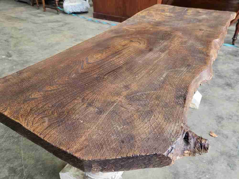 Antique repro natural elm bench carved painted legs seat