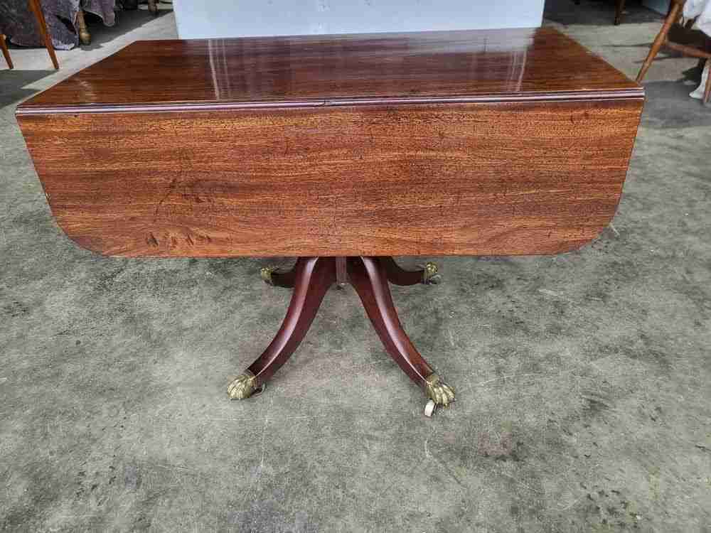 Antique Victorian pedestal drop leaf quad base table seat 6