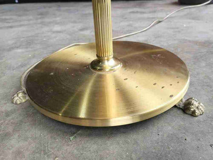 Vintage 20thC brass standard lamp cream shade round base feet