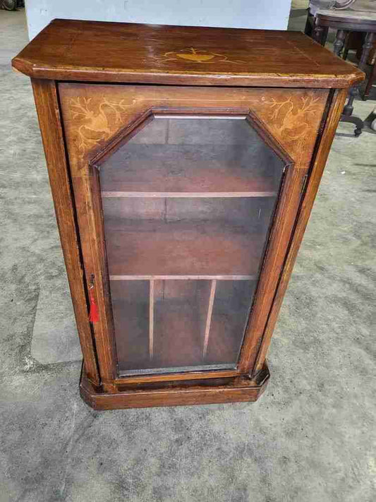 Antique Edwardian glazed small inlaid music side cabinet