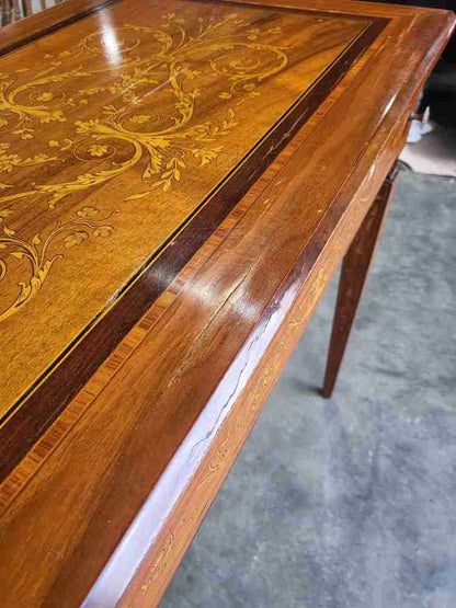 Sheraton revival antique inlaid writing desk drawer table