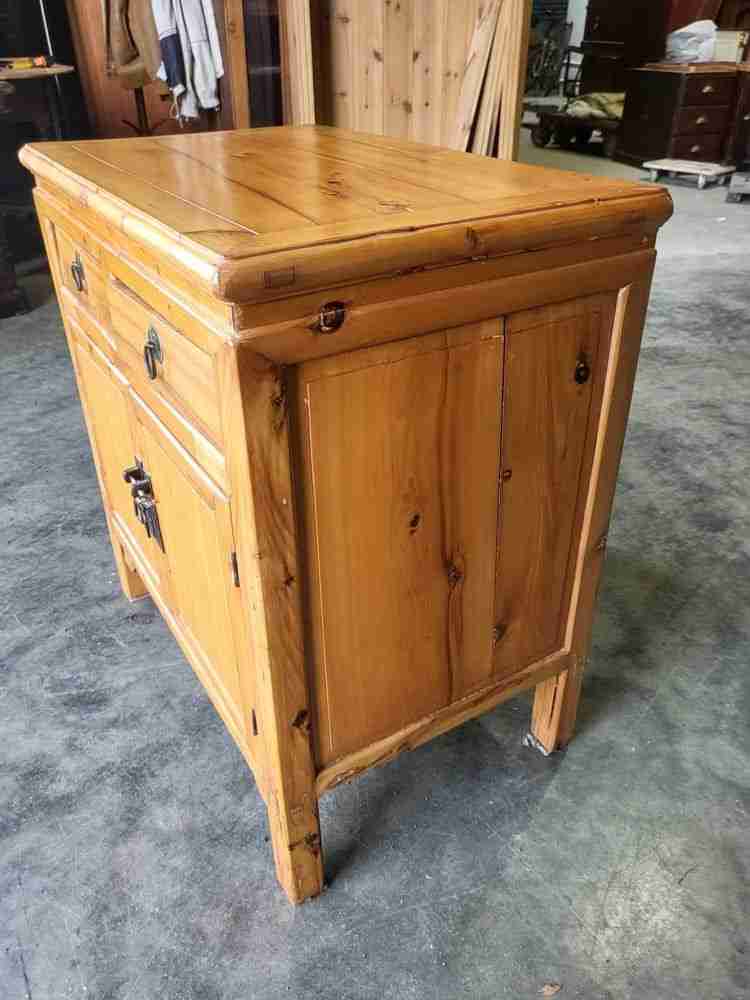 Vintage 20thC small Chinese cupboard cabinet 2 drawers square legs
