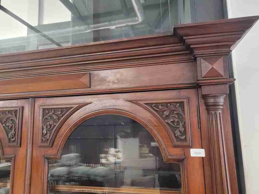 Antique Victorian large glazed bookcase cabinet cupboard drawers