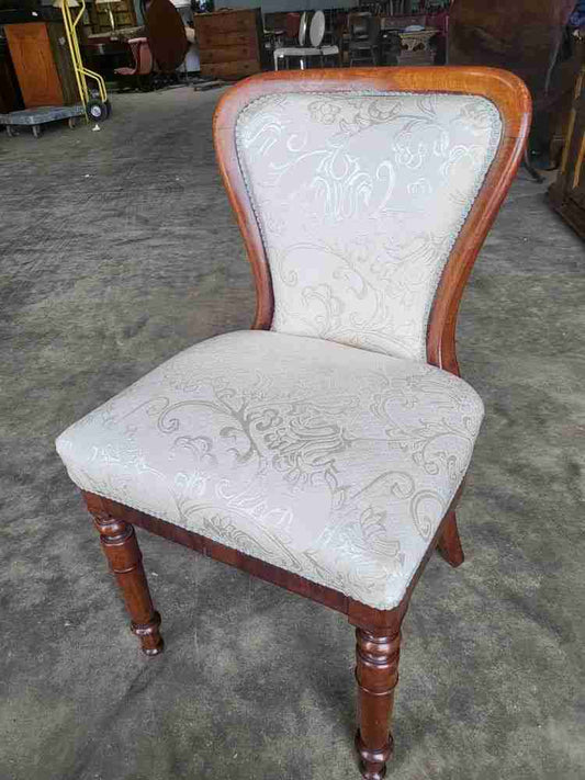Antique Victorian open bedroom bathroom chair white Damask material