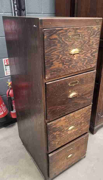 20thC wooden large tall 4 x drawer filing cabinet drawers