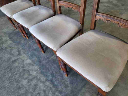 Four antique Victorian carved bar back dining chairs cream