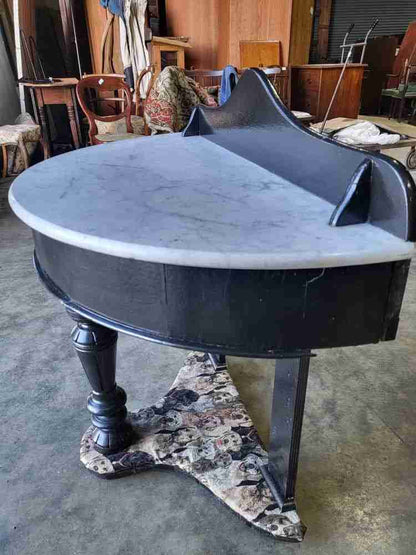 Antique Victorian demilune Black marble wash stand side table dogs turned legs