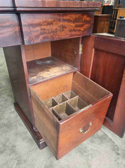 Antique Edwardian Victorian mahogany twin pedestal sideboard drawers wine drawer