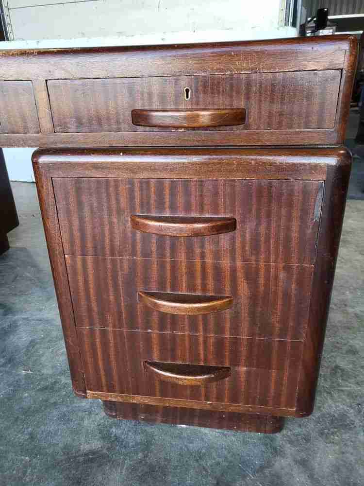Antique Deco large twin pedestal desk 8 drawers  blue top