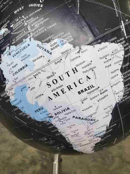 20thC World globe map chrome tall tripod stand floor standing