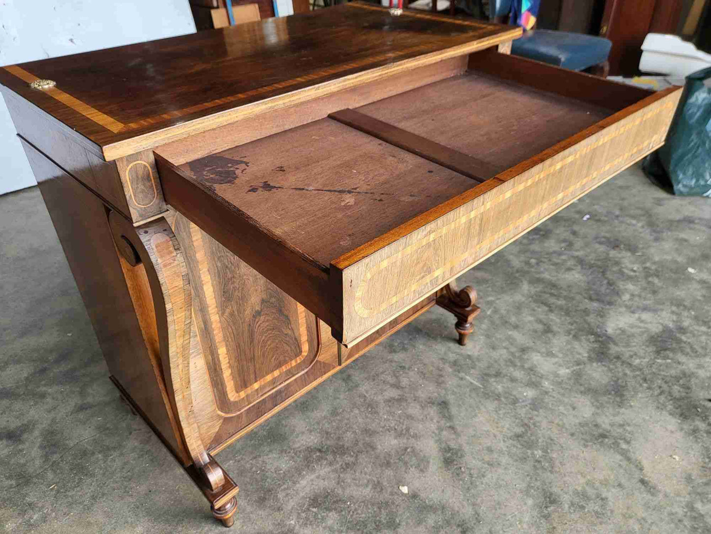 Antique inlaid small sideboard cupboard curved columns