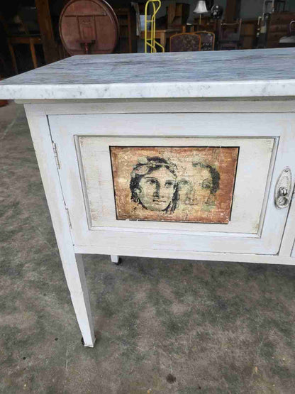 Antique Edwardian marble 2 door washstand painted cupboard