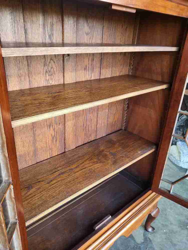 Antique Edwardian glazed bookcase cabinet cabriole legs shelves