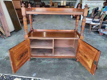 Antique mahogany two tier buffet serving table cupboard