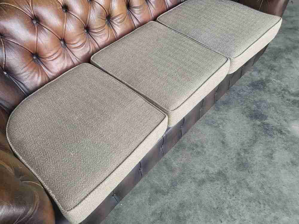 Antique repro button back 3 seat  brown leather Chesterfield  sofa