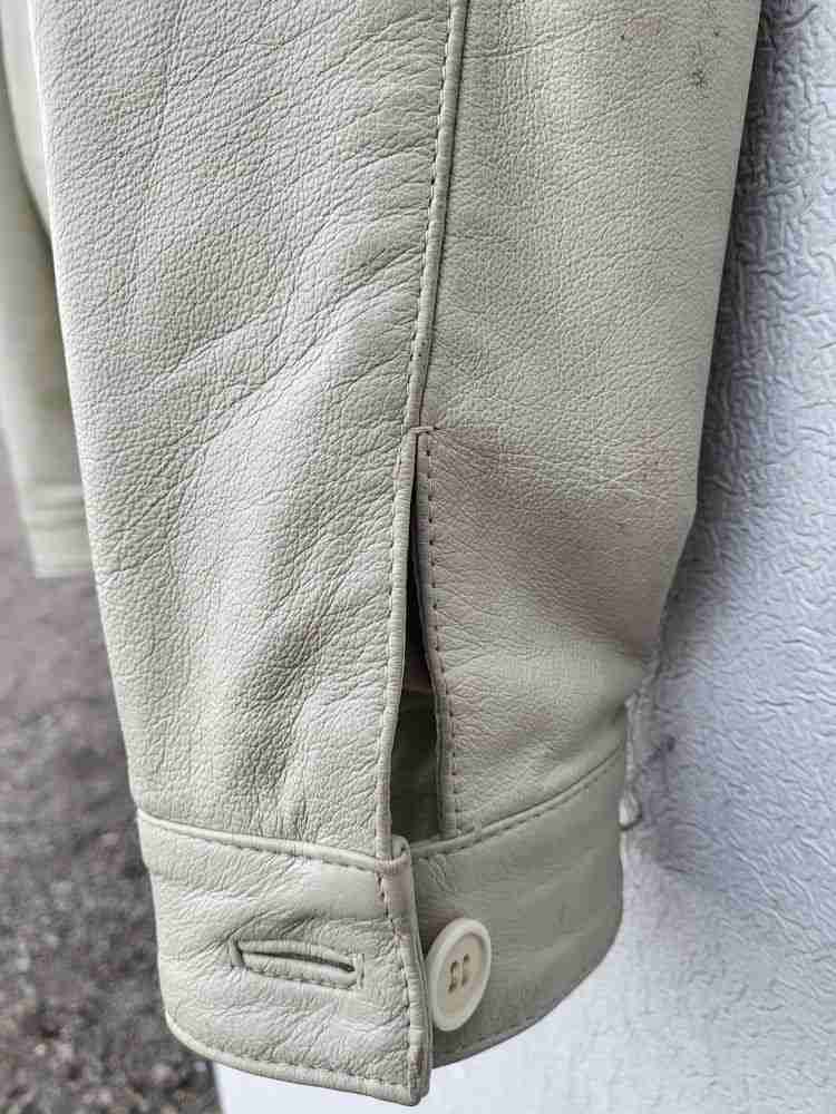 Men's cream leather biker jacket 42" M