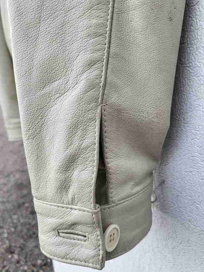 Men's cream leather biker jacket 42" M