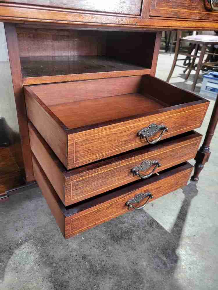 Antique Edwardian inlaid rosewood small writing desk table drawers