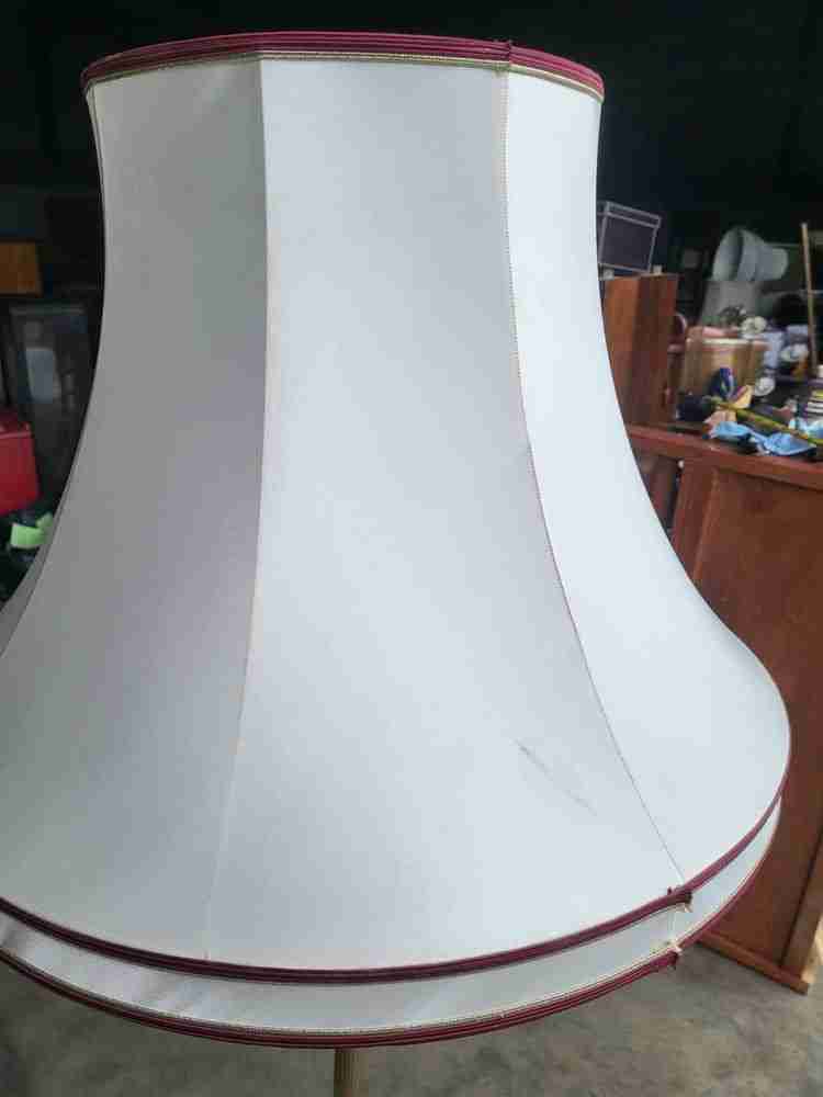 Vintage 20thC brass standard lamp cream shade round base feet