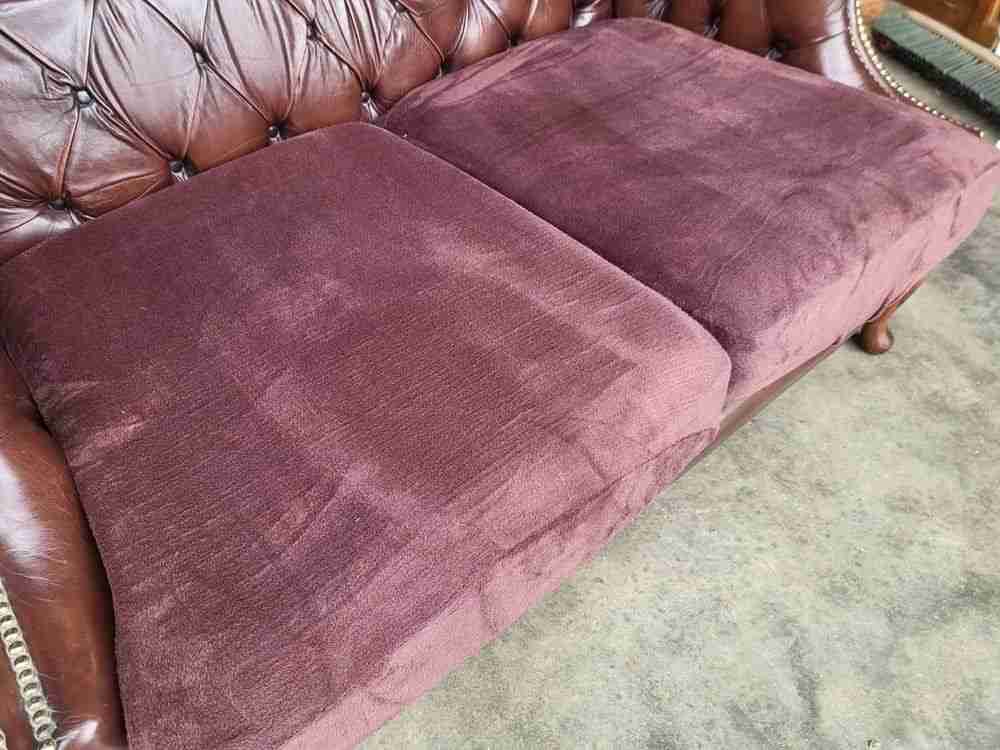 Antique repro button back leather 2 seat high back sofa cabriole legs