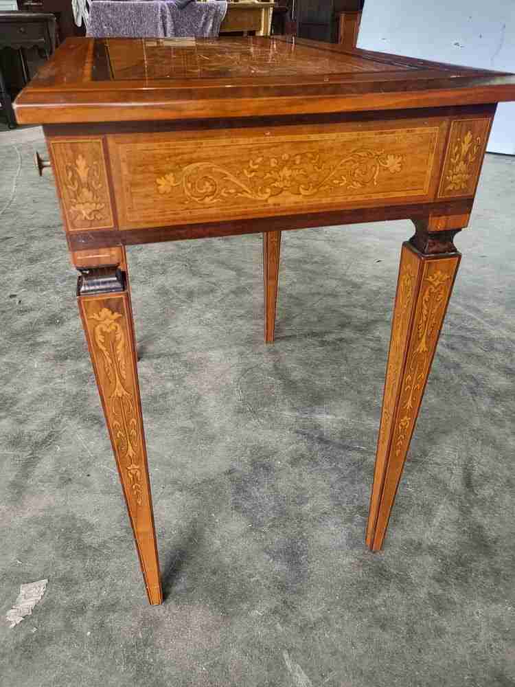 Sheraton revival antique inlaid writing desk drawer table
