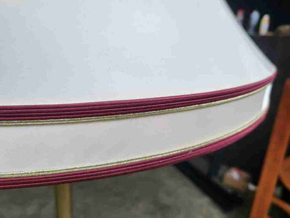 Vintage 20thC brass standard lamp cream shade round base feet