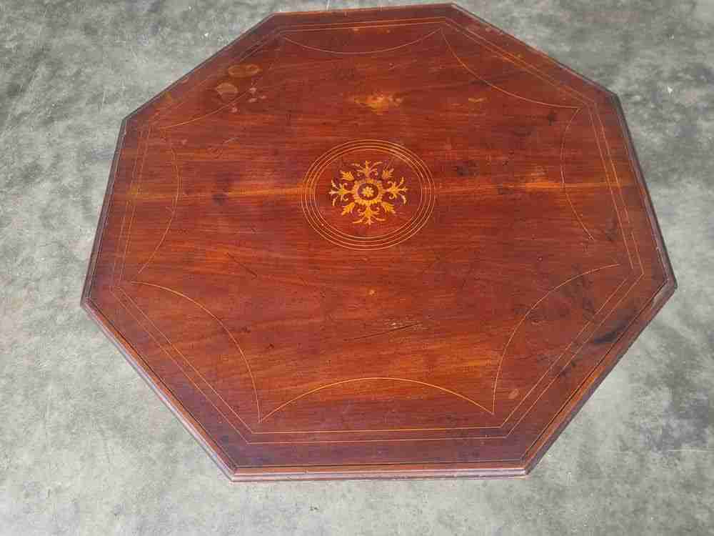 Antique inlaid octagonal occasional dining side table seat 4