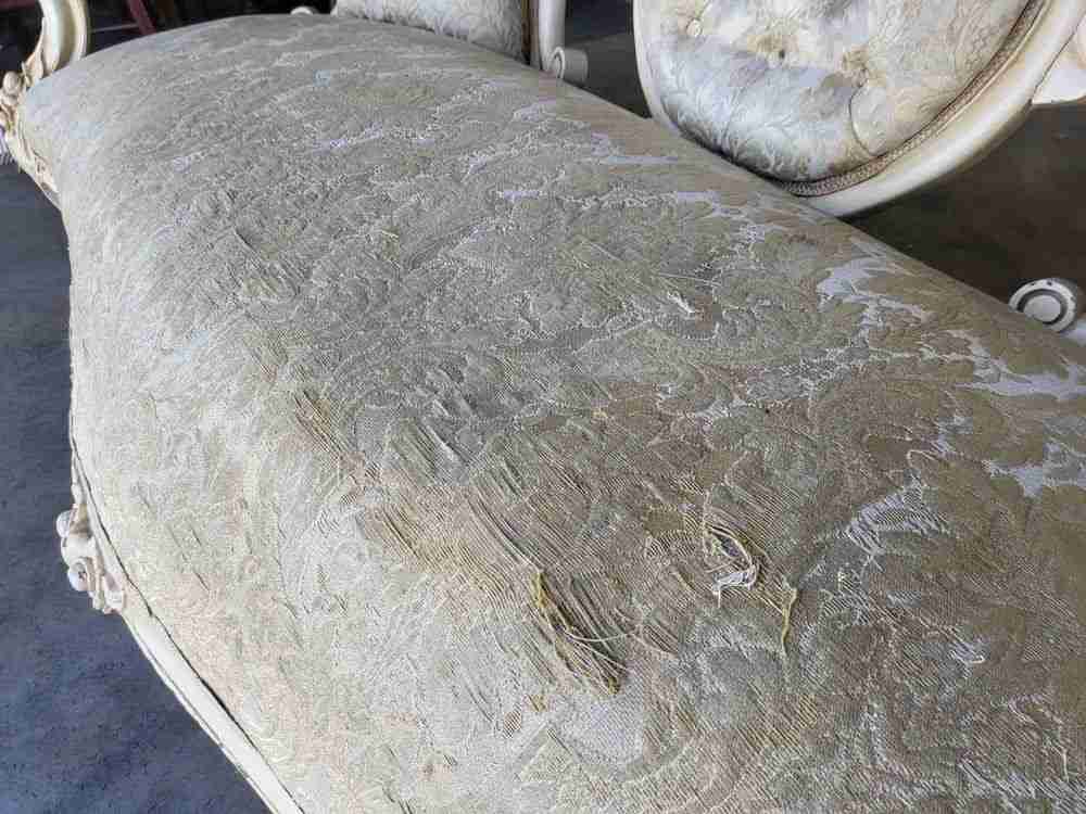 Antique French Louis cream wood frame sofa love seat cabriole legs