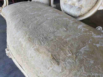Antique French Louis cream wood frame sofa love seat cabriole legs