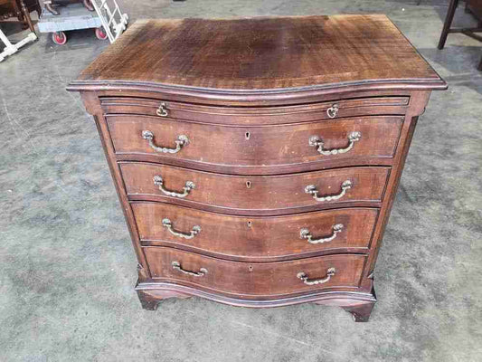 Antique repro serpentine small chest of drawers bracket feet tray desk