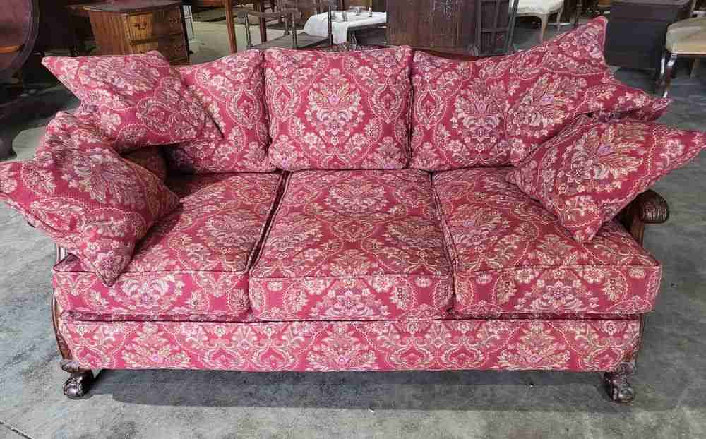 Antique 3 piece suite  20thC bergere sofa 24 feather cushions 2 bergere armchair