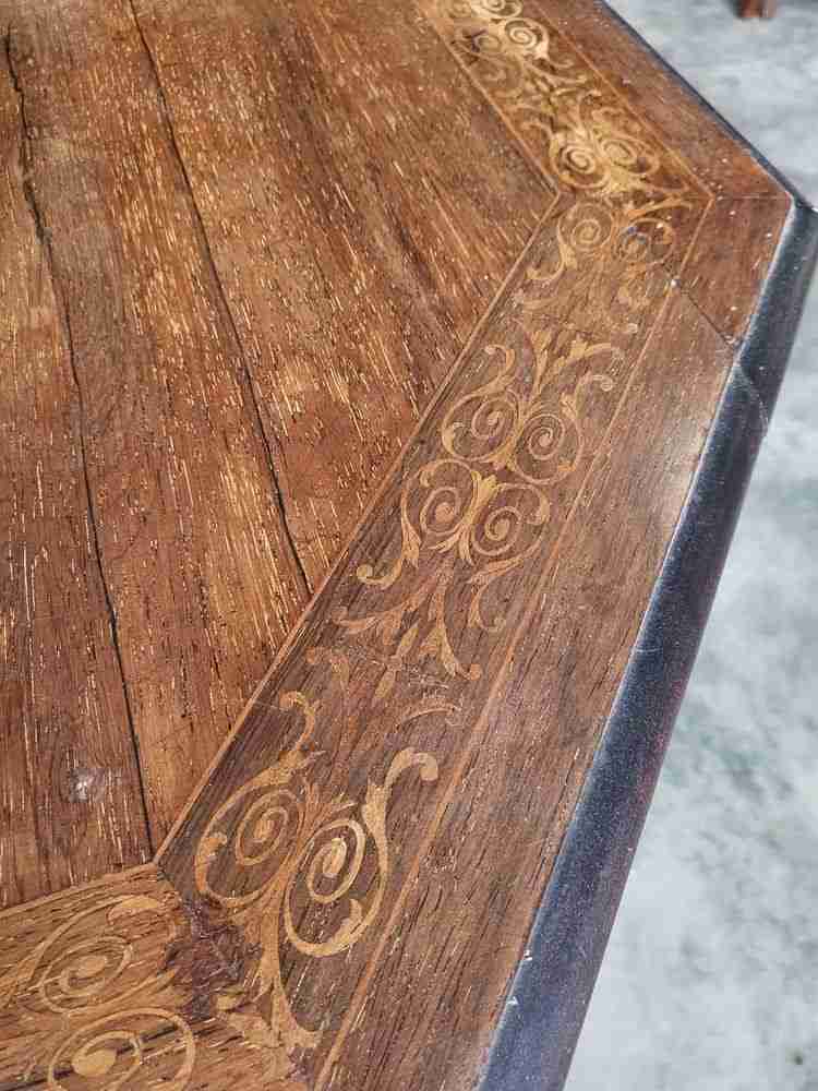 Antique inlaid octagonal occasional dining side table seat 4