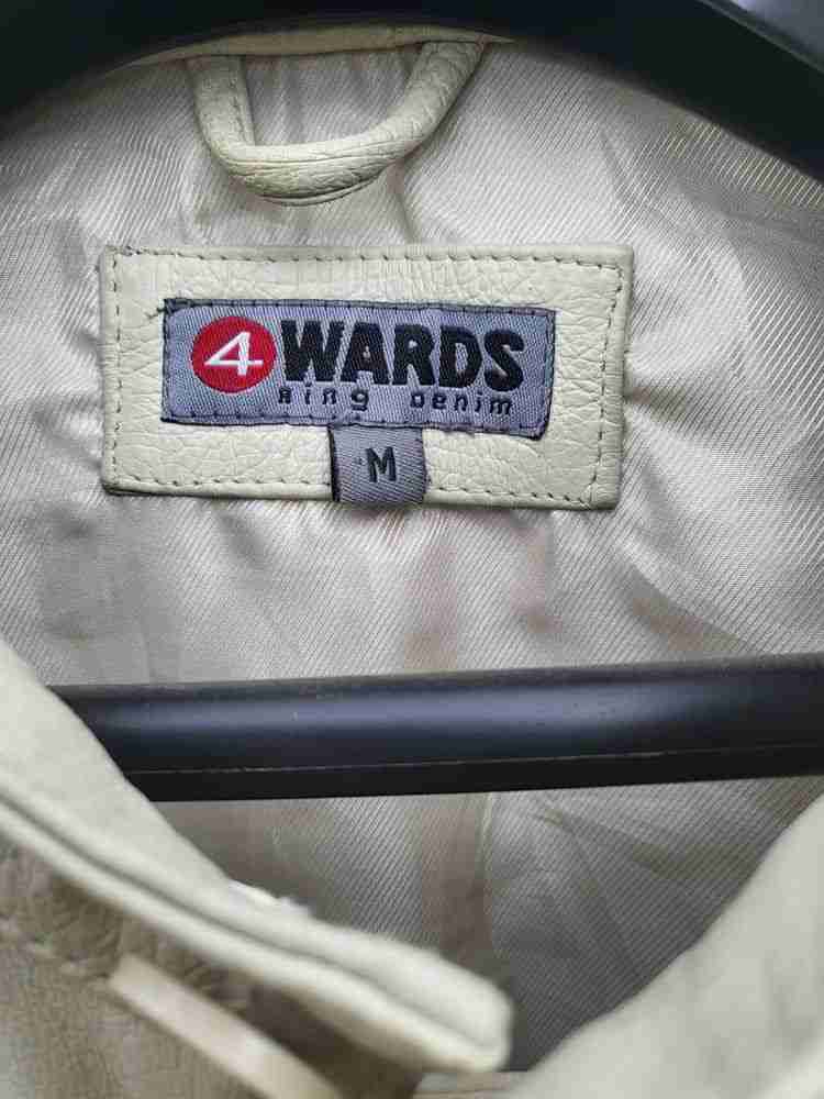 Men's cream leather biker jacket 42" M
